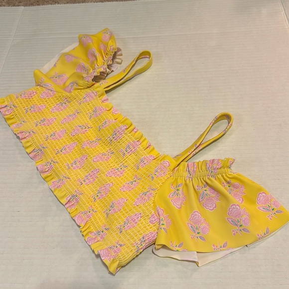 Janie and Jack Floral Smocked cold shoulder 2 piece bikini swimsuit size 14 - Picture 3 of 13